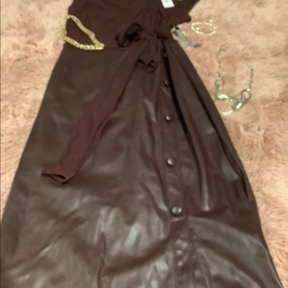 NWT NY&CO LEATHER MIDI DRESS - Picture 2 of 5